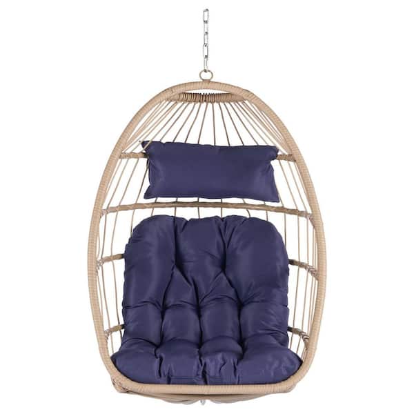 Flynama Outdoor Garden Rattan Egg Swing Chair Hanging Chair in Dark Blue