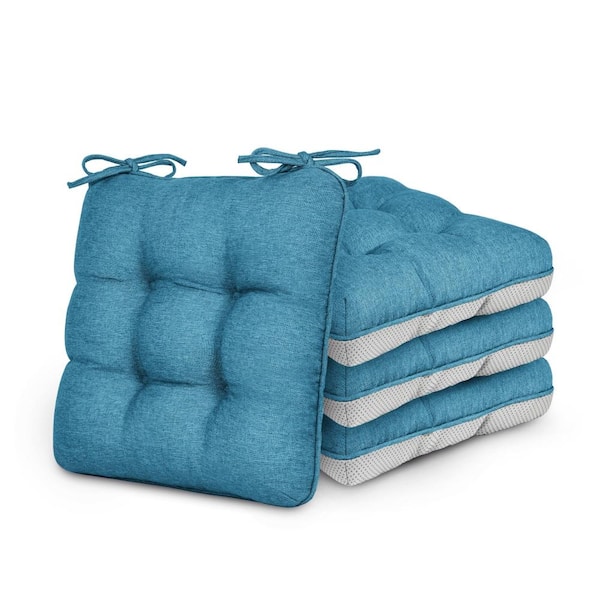15.5 in Memory Foam Chair Cushions with Non Slip Ties Blue 4 Pack