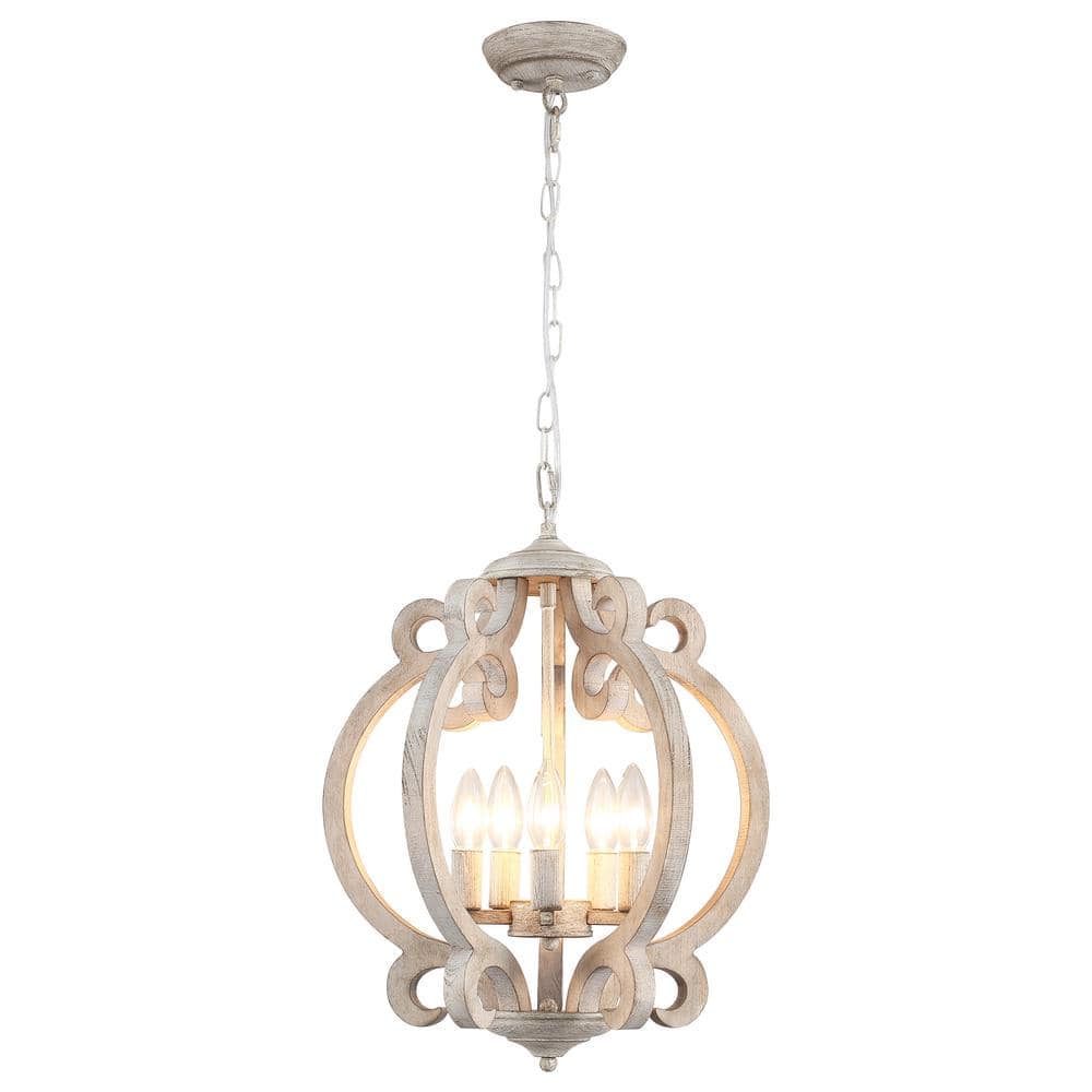 5-Light Distressed Wood Farmhouse Country Geometric Chandelier for Kitchen Island Dining Room with No Bulbs Included price history on PriceWatchPro