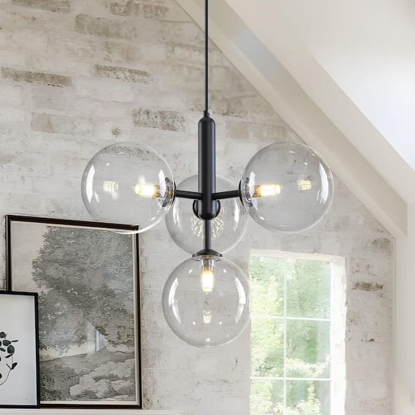 Torbone 4-Light Matte Black Modern Satellite Clear Glass Globe Chandelier