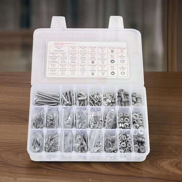 1110 Pcs Bolts and Nuts Kit, 10-24,8-32,2-56,6-32,4-40 Imperial Screws, Flat Washers, Stainless Steel, 2025 Update