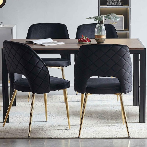 Black Velvet Upholstered Dining Chairs with Metal Legs and Hollow Back Set of 4 XT W1164P188228 The Home Depot