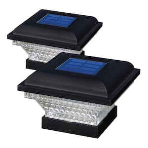 Black Integrated LED 4x4 and 3.5x3.5 Solar Deck Post Cap Light (2-Pack)