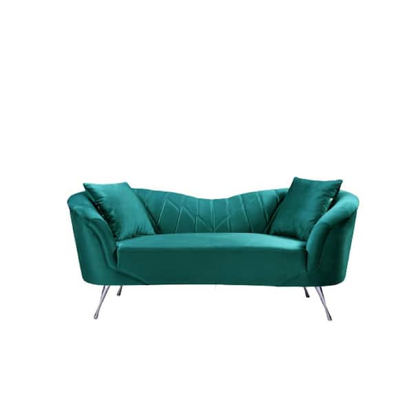 US Pride Furniture Flores 70 in. Green Velvet 2-Seater Loveseat with Flared Arms