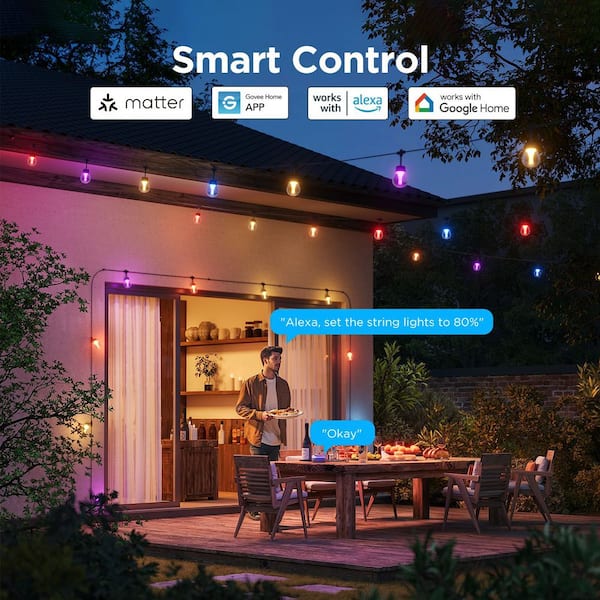 Govee ストリングライト15灯　Led Alex  Google  Govee RGBIC 15 Light 48 ft. Outdoor Plug-in Integrated LED Edison