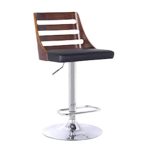 24 in. Black Low Back Metal Adjustable Height Bar Chair with Faux Leather Seat