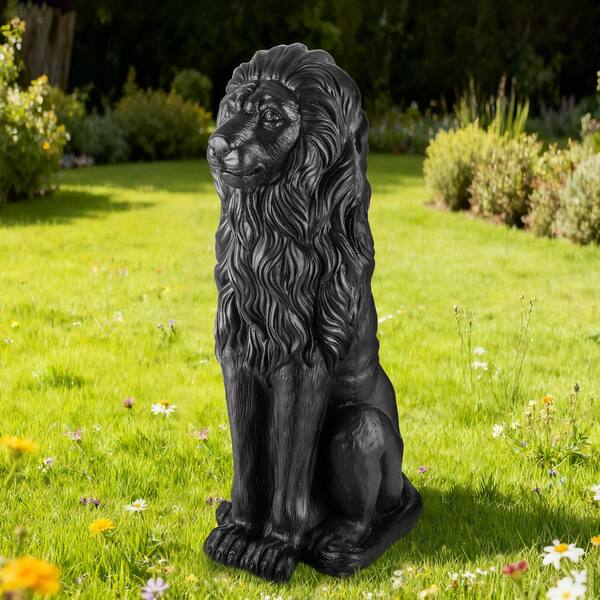 Glitzhome 36.25 in. H Oversized MGO Black Guardian Sitting Lion