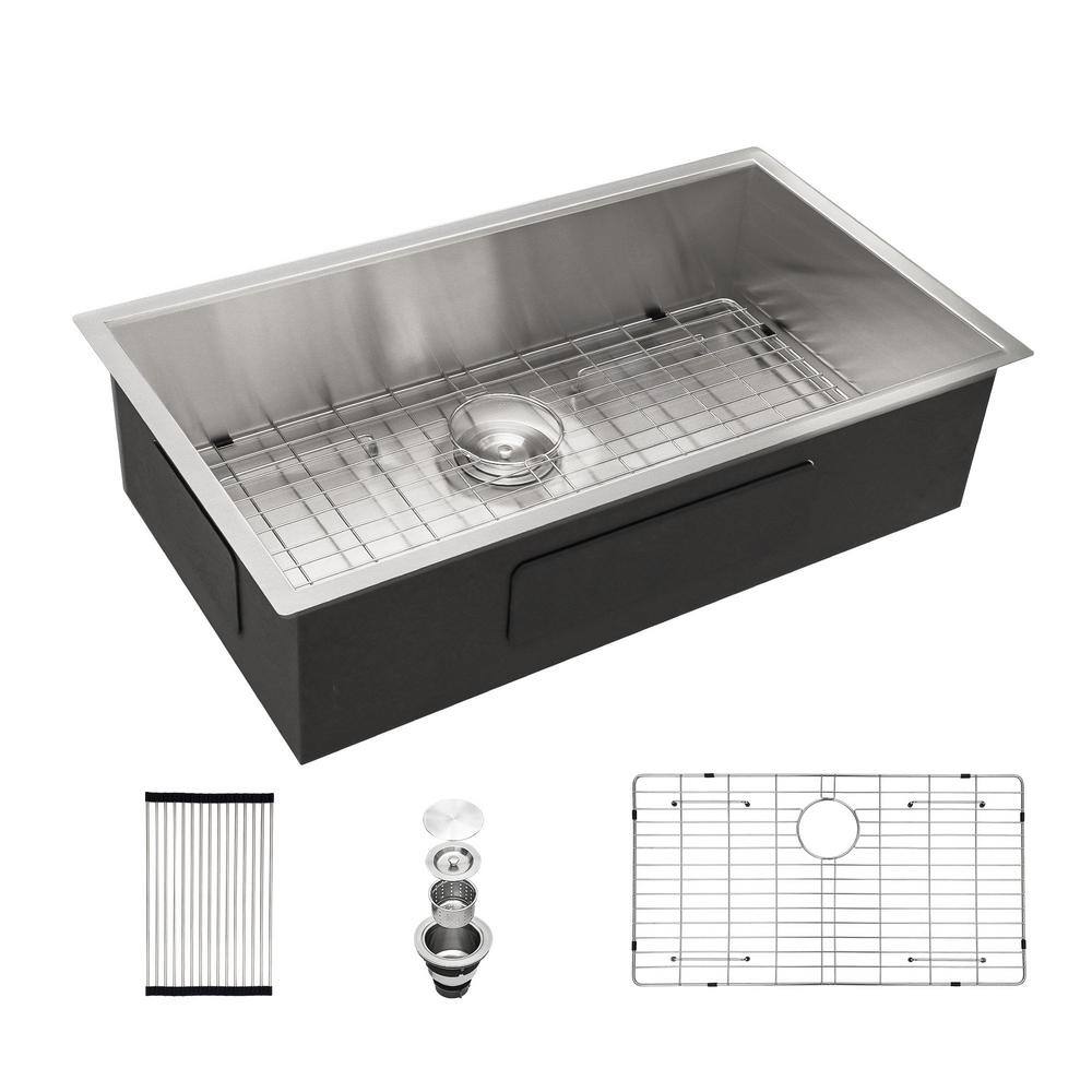 33 in. Undermount Single Bowl 18-Gauge Brushed Nickel Stainless Steel Kitch