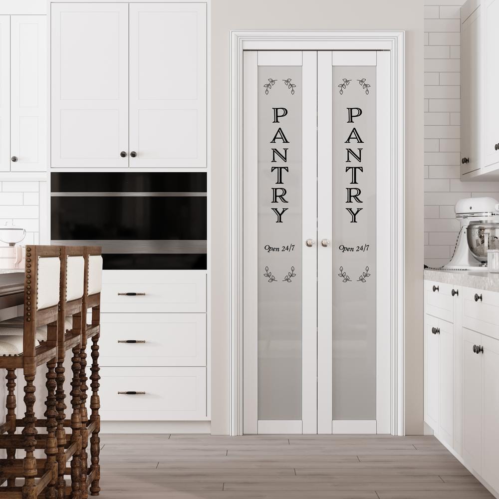 30in x 80in White MDF Pivot Door with Frosted Glass