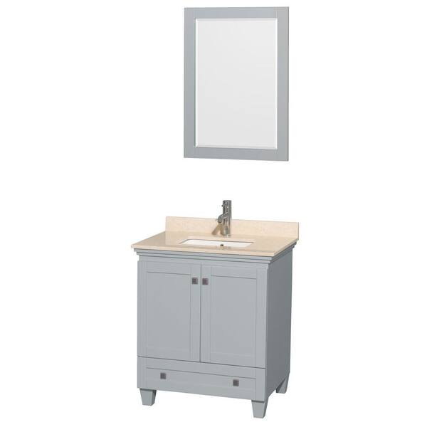 Wyndham Collection Acclaim 30 in. W x 22 in. D Vanity in Oyster Gray with Marble Vanity Top in Ivory with White Basin and 24 in. Mirror