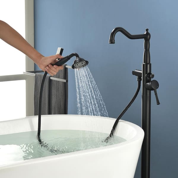 UKISHIRO Single-Handle Freestanding Tub Faucet Bathtub Filler with Hand Shower in Matte Black