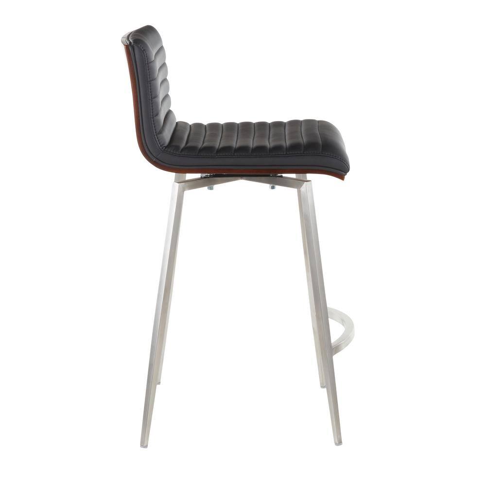 Modern Black Faux Leather Swivel Counter Height Stool with Wood Back