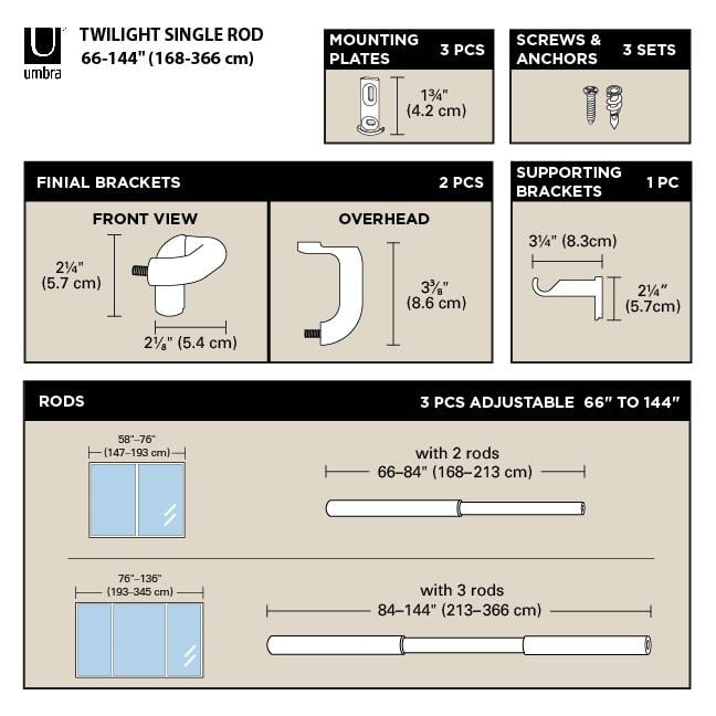 Matte Nickel 66-144" Adjustable Blackout Curtain Rod