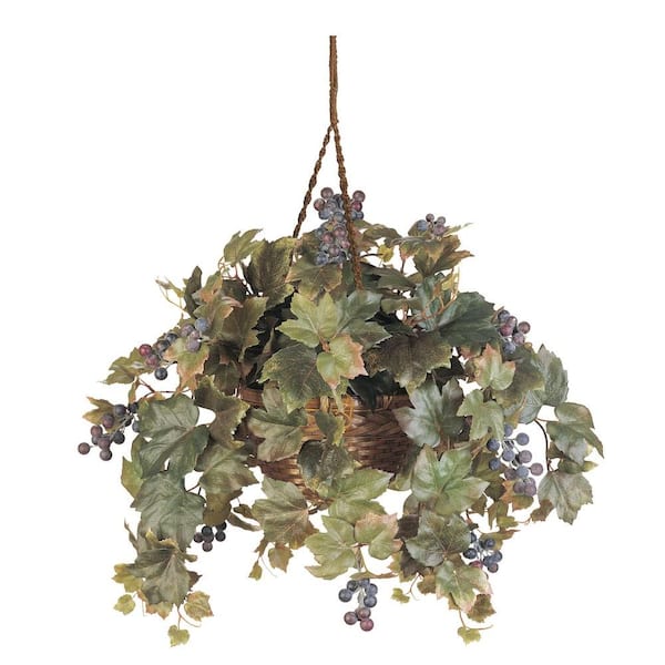 Nearly Natural 22 in. Artificial Grape Leaf Silk Hanging Basket