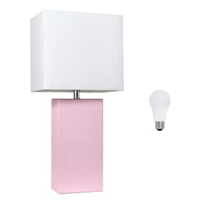 21 in. Blush Pink Modern Leather Wrapped Table Lamp, with LED Bulb Included
