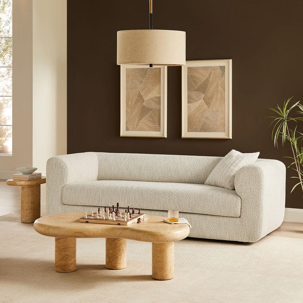 Leif 89 in. Round Arm Boucle Fabric Upholstered Sofa in Pearl