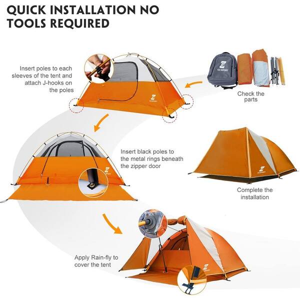 Orange Camping Tent 2-Person, Aluminum Poles Tentwith Bike Shed