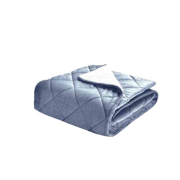 Quilted Velvet and Sherpa Blue Fog Polyester Foot Pocket Throw Blanket