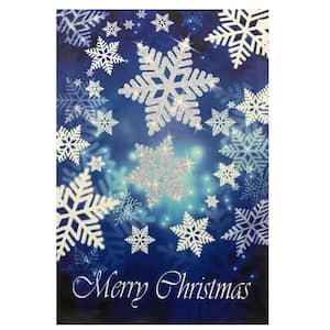 28 in. x 40 in. Merry Christmas and Snowflakes Blue and White Garden Flag