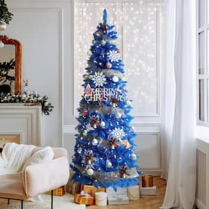 6 ft. Pre-Lit LED Pencil Slim Artificial Christmas Tree with Warm White Light, Blue