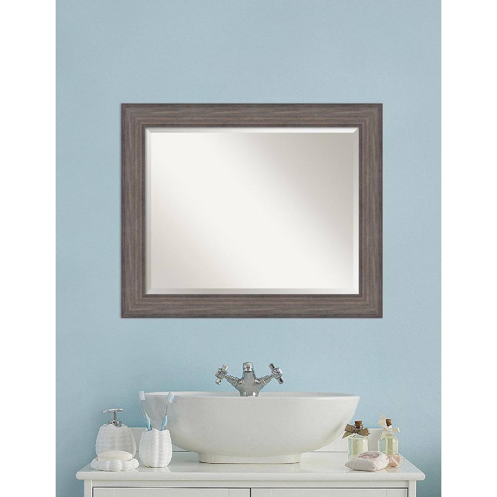 Rustic Gray Wood Beveled Bathroom Vanity Mirror