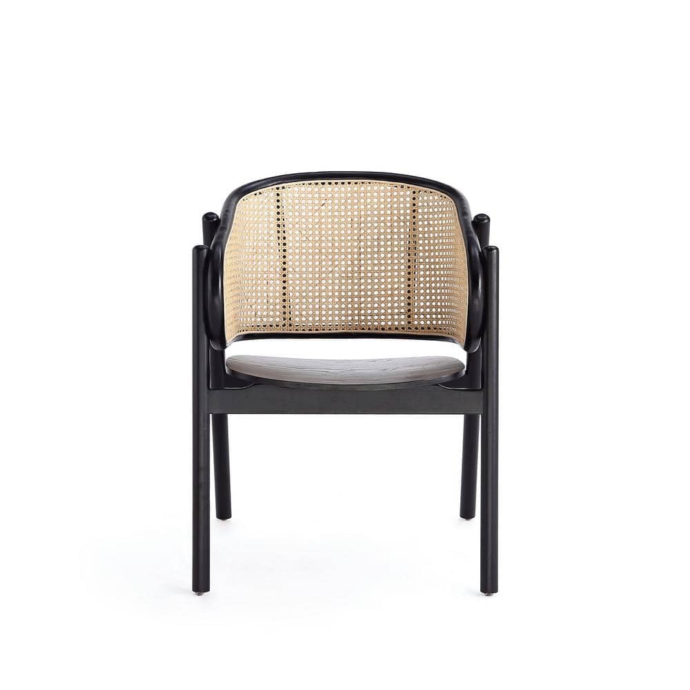 Elegant Ash Wood and Rattan Accent Chair in Black