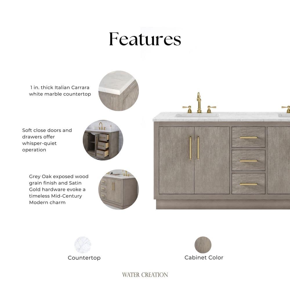 Hugo 72'' Gray Oak Double Vanity with Marble Top