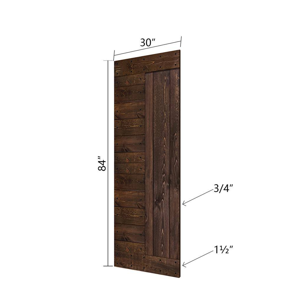 Kona Coffee Solid Wood Sliding Barn Door Kit with Black Hardware