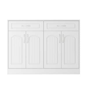 47.3 in. Length White Rectangle Wooden Elegant Console Table, Shoe Storage Cabinet with 6 Shelves and 2 Drawer