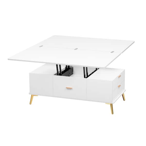 Clihome 47 in. White Rectangle MDF Modern Lift Top Coffee Table MultiFunctional Table with Drawers