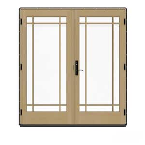 72 in. x 80 in. W-4500 Contemporary Bronze Clad Wood Left-Hand 9 Lite French Patio Door w/Unfinished Interior