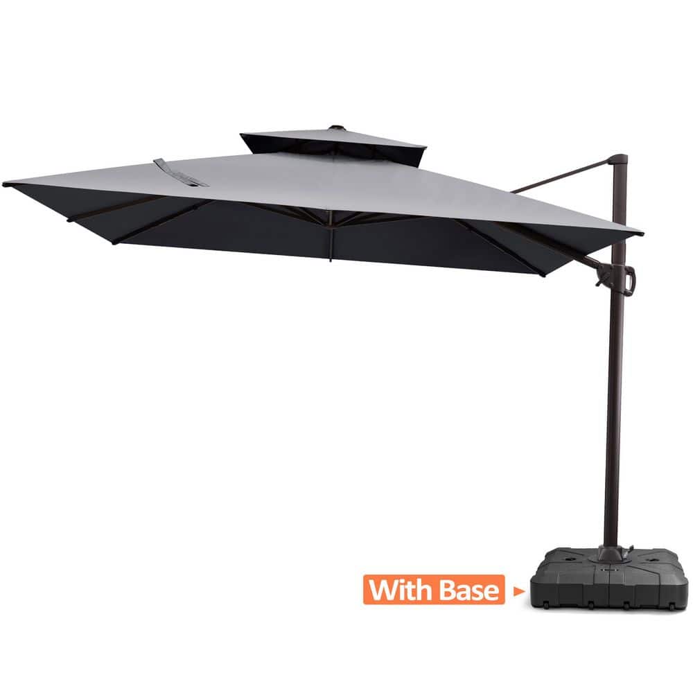 10.5 ft. x 10.5 ft. Square 2-Tier Top Canopy Cantilever Patio Umbrella with Base in Gray price history on PriceWatchPro