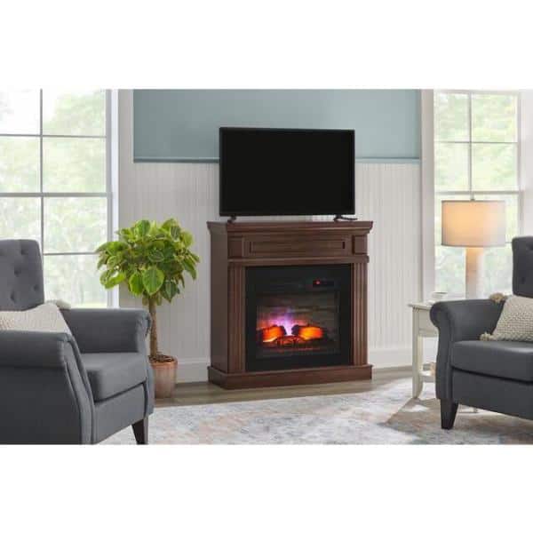 StyleWell Grantley 41 in. W Freestanding Electric Fireplace Mantel in Simply Brown