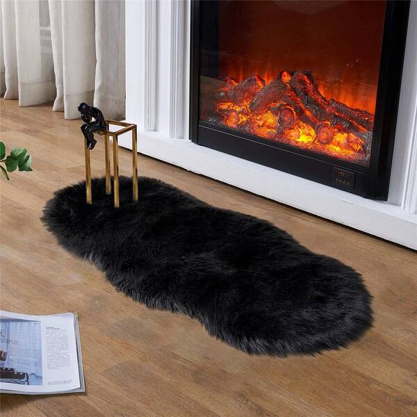 Latepis Sheepskin Faux Furry Black Cozy Rugs 6 ft. x 9 ft. Area Rug