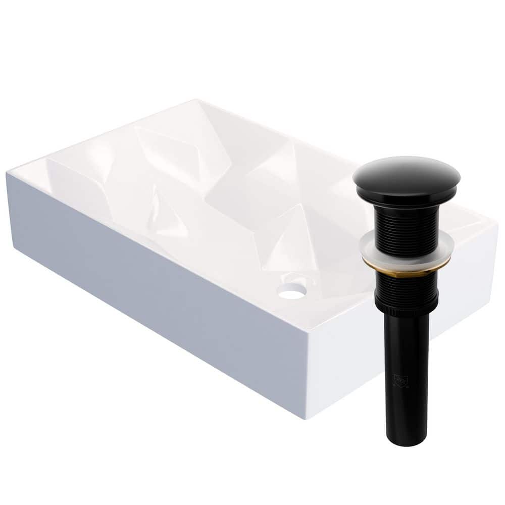 Modern 22.25 in. Vessel Bathroom Sink 14.25 in White Porcelain with Geometrical Design Included Matte Black Drain price history on PriceWatchPro