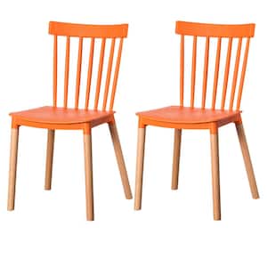 Orange Modern Plastic Dining Chair Windsor Design with Beech Wood Legs (Set of 2)