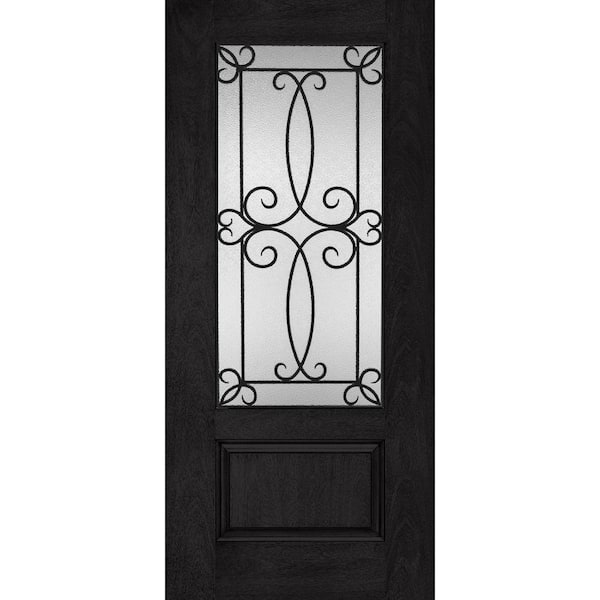 Steves & Sons Regency 36 in. x 80 in. Universal Handing 3/4Lite Georgian Decorative Glass Onyx Mahogany Fiberglass Front Door Slab