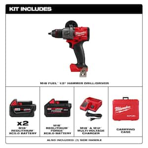 M18 FUEL 18V Lith-Ion Brushless Cordless Hammer Drill Kit w/Two 5.0 Ah Batteries & M18 FORGE XC 8.0 Ah Battery Pack