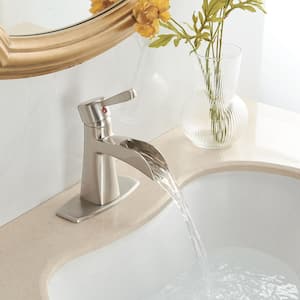 Single Handle Single Hole Bathroom Faucet with Deckplate Included and Spot Resistant in Brushed Nickel