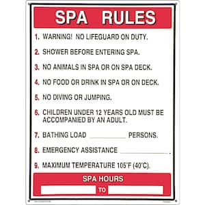 Sign for a Residential or Commercial Swimming Pools and Spas, General Commercial Spa Rules