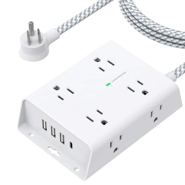 Vrbgify Wall Mountable 5 ft. 8-Outlet AC Widely Outlets Surge Protector with 4 USB Ports (1 USB C) 3-Side Outlet Extender Cord