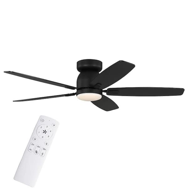 Grenada 52 in. Matte Black Flush Mount Standard Ceiling Fan with White Adjustable LED Light, DC Motor, and Remote