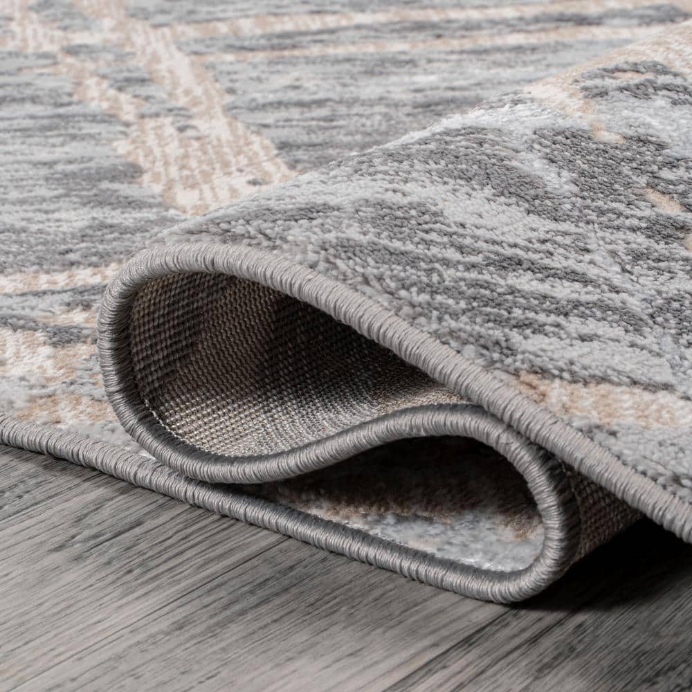Beige and Gray Abstract 8' x 10' Synthetic Area Rug