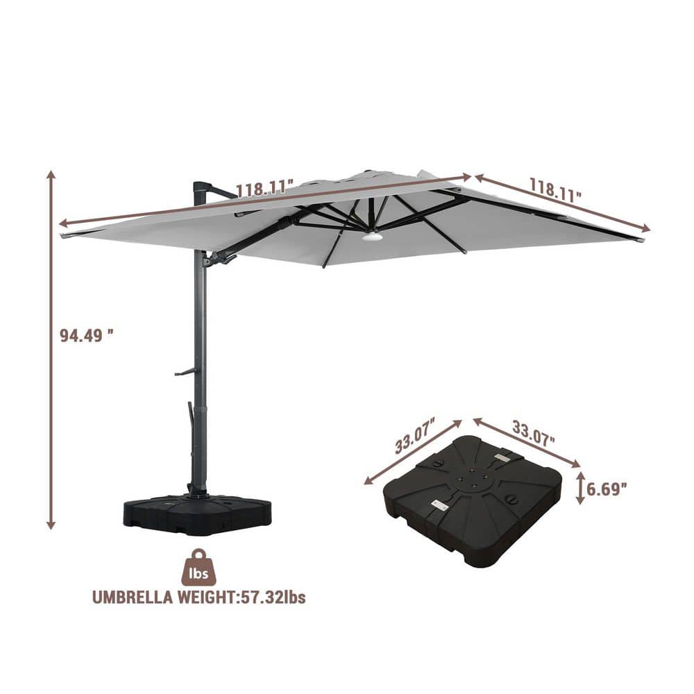 10ft Gray Aluminum Cantilever Patio Umbrella with Bluetooth LED Light