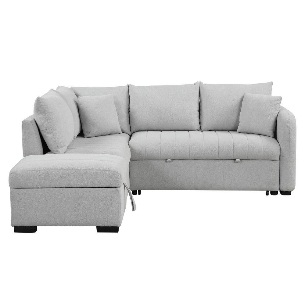 82.6 in. Square Arm Polyester L-shaped Sofa with Two USB Ports in. Gray
