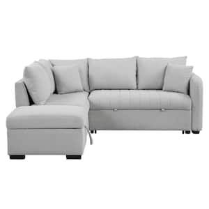 82.6 in. Square Arm Polyester L -Shaped Sofa with 2 USB Ports in Gray