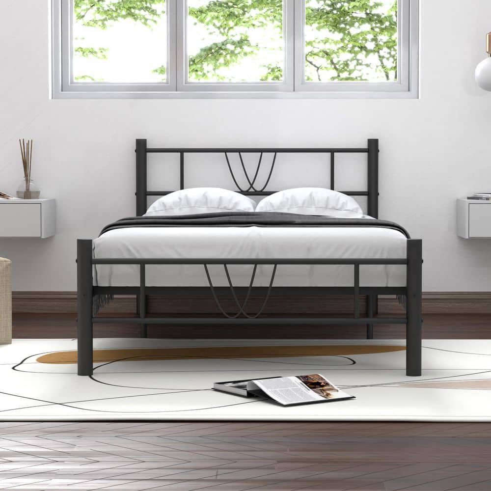 WONDER COMFORT Black Metal Frame Twin Platform Bed with