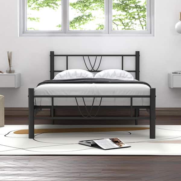 WONDER COMFORT Black Metal Frame Twin Platform Bed with Headboard and Footboard, No Box Spring Needed