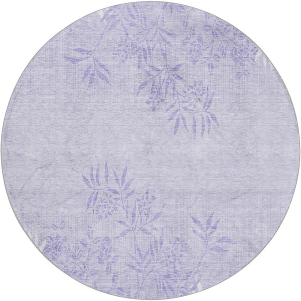 Dream Shag Premium Machine Washable Abstract ADS673 Lilac 8 ft. x 8 ft. Round Rug