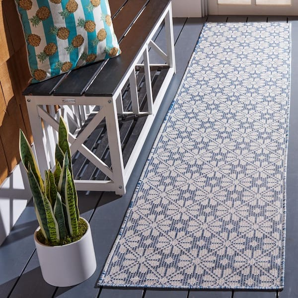 Martha Stewart 2 ft. x 9 ft. Navy/Ivory Monochrome Floral Runner Rug
